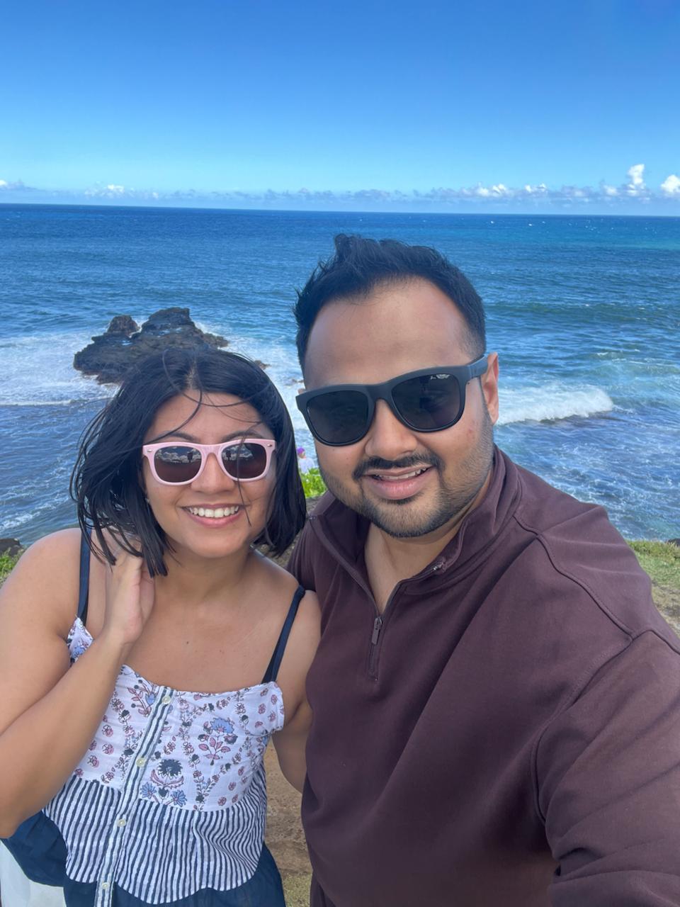 Trisha and Vatsal by the ocean
