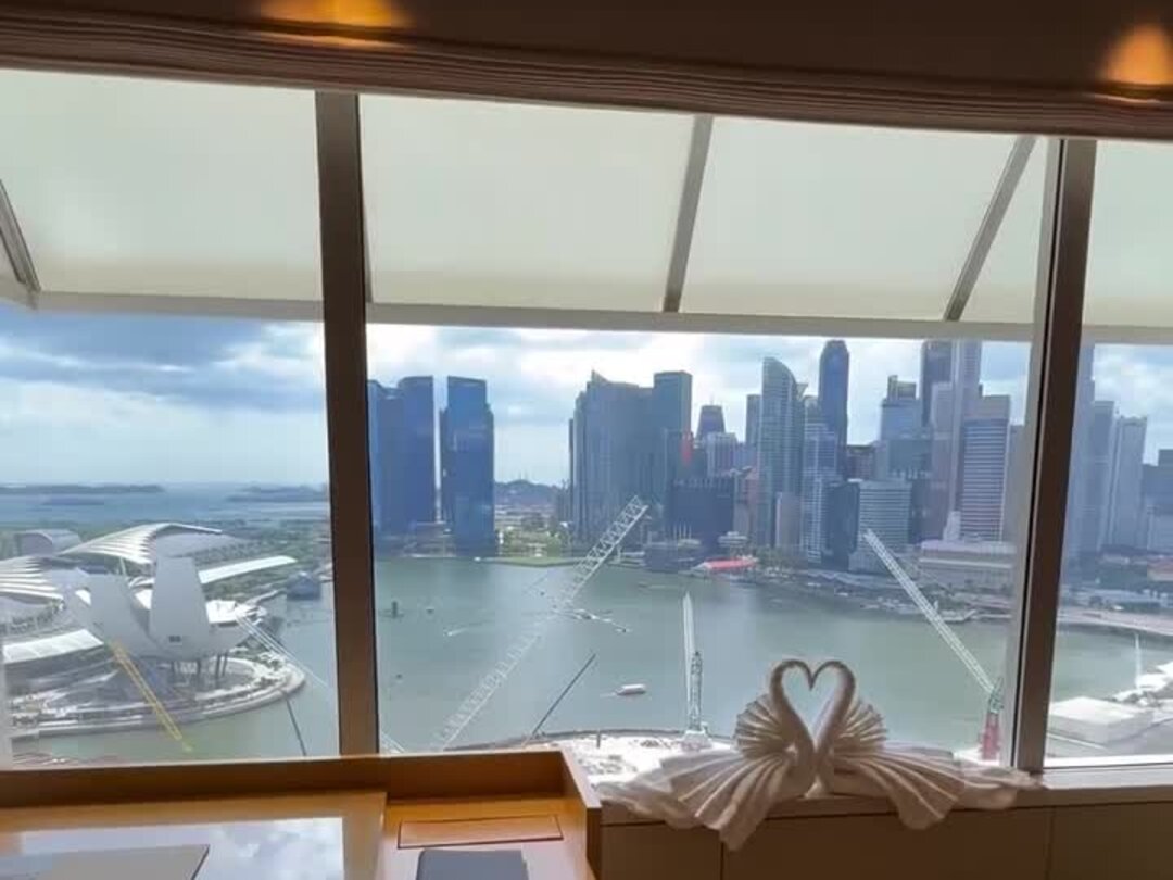Octagonal window over Marina Bay at The Ritz-Carlton, Singapore